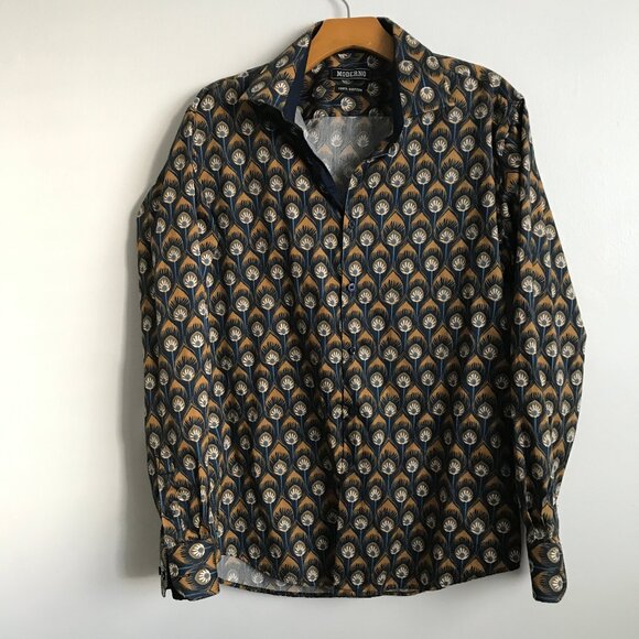 Moderno Peacock Feather All Over Print Shirt Mens L - Picture 1 of 9